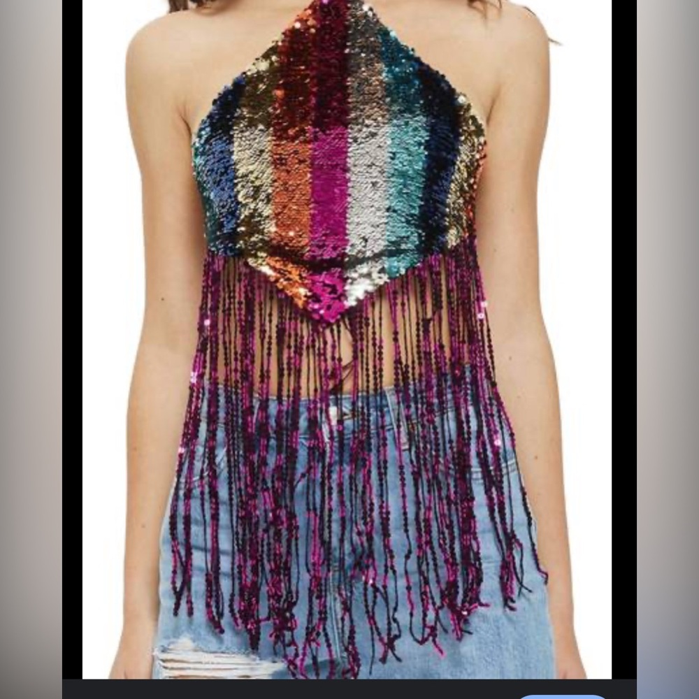 Hot‎ & Delicious Fuchsia Sequin Halter Top